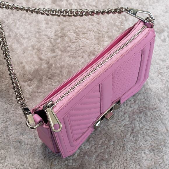 Rebecca Minkoff Chevron Quilt Mini Crossbody Bag Pink Leather Silver Hardware - Picture 3 of 14